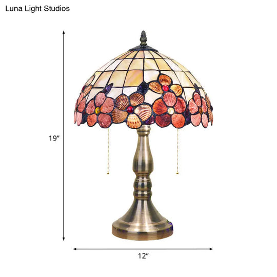 2-Light Tiffany Table Lamp With Flower-Border Grid Shell Shade