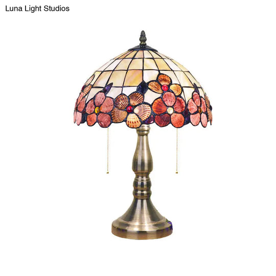 2-Light Tiffany Table Lamp With Flower-Border Grid Shell Shade