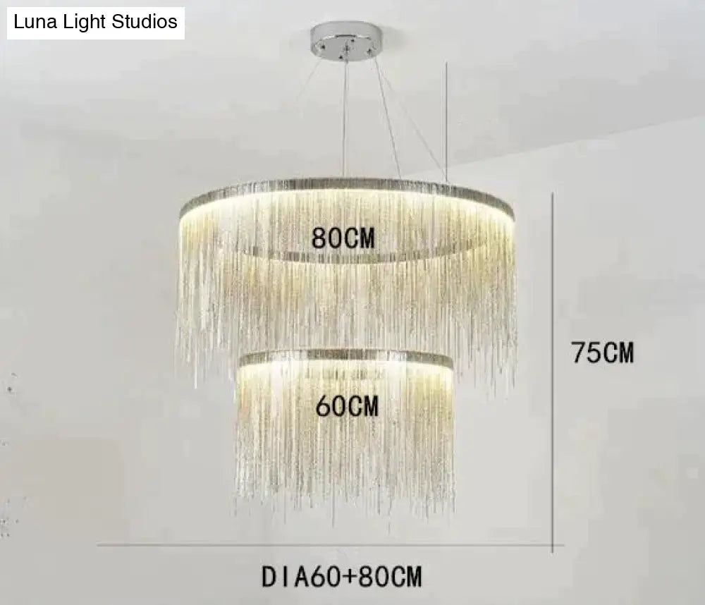 Solana - Tassel Chain Led Chandelier Dia60 80Cm / Silver Body White Light