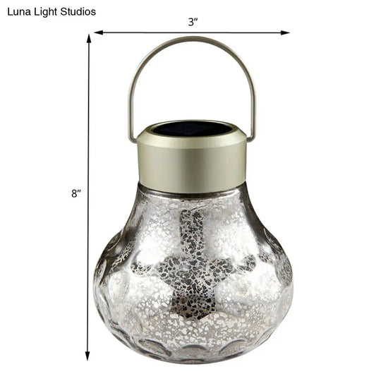 Solar Led Hanging Light: Pear Shaped Silver Glass Suspension Lamp For Yard Decoration