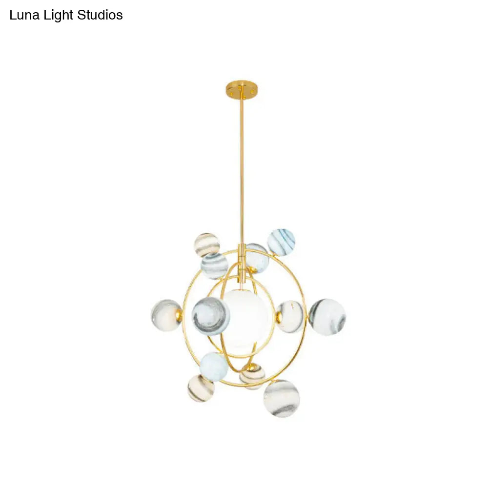 Gold Solar System Chandelier - Modern Stained Glass Pendant Light For Living Room 13 / Downrods