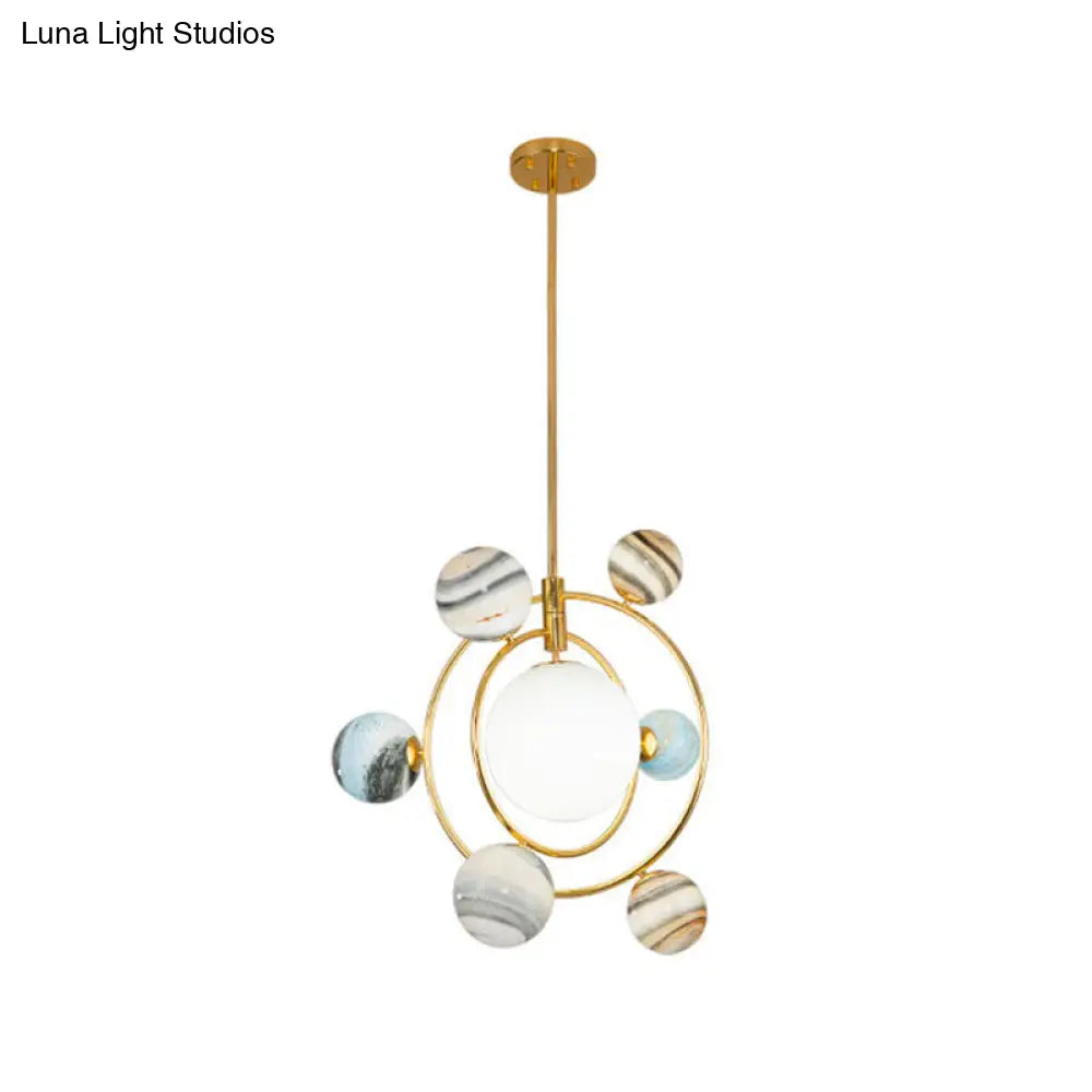 Gold Solar System Chandelier - Modern Stained Glass Pendant Light For Living Room