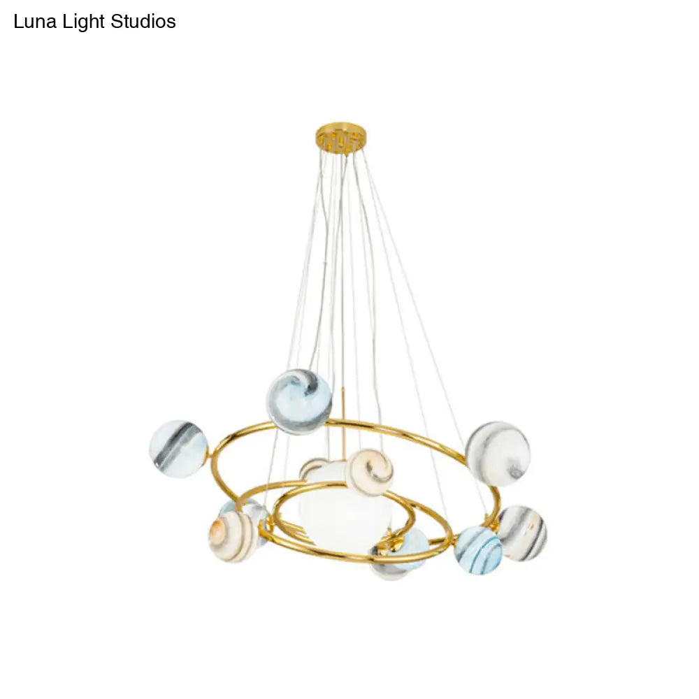 Solar System Chandelier Pendant Light Kit - Stained Glass Modern Style Gold For Living Room