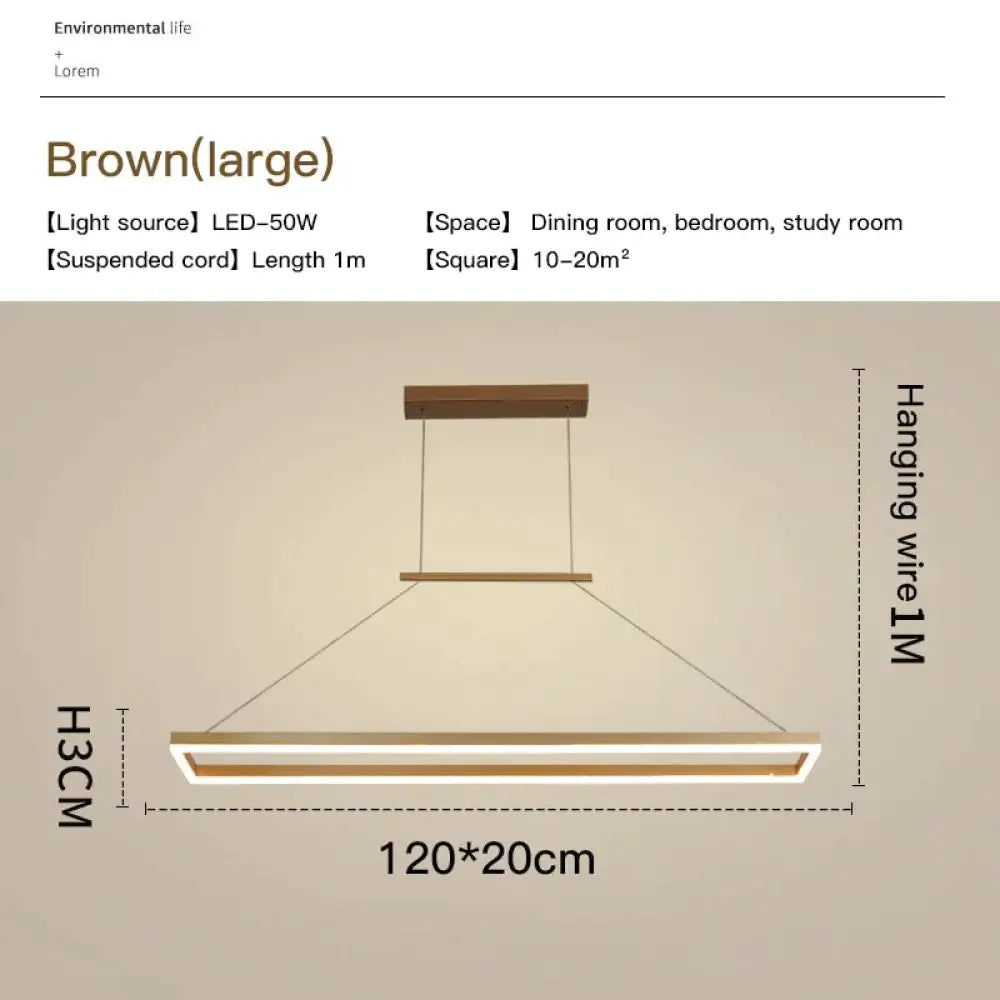 Solis - Modern Rectangle Led Pendant Lights Large-Brown / Cool White
