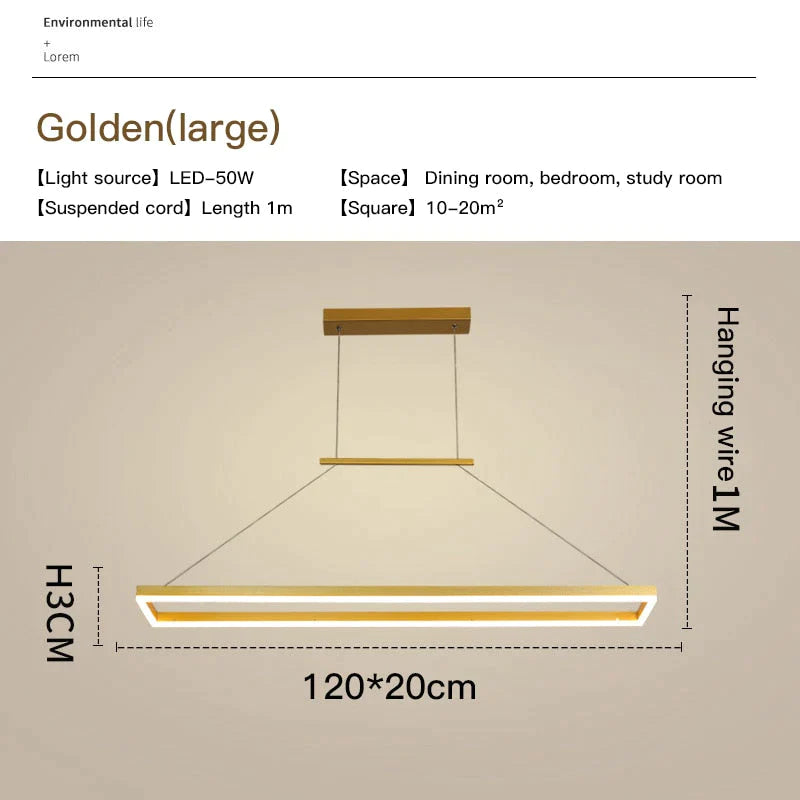 Solis - Modern Rectangle Led Pendant Lights Large-Golden / Cool White