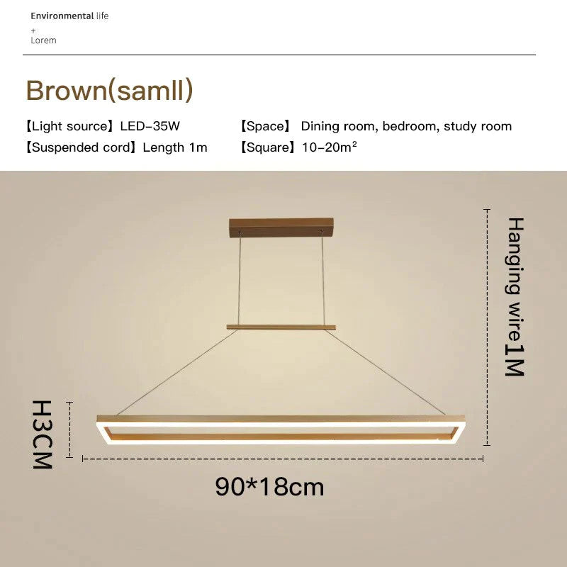 Solis - Modern Rectangle Led Pendant Lights Small-Brown / Cool White