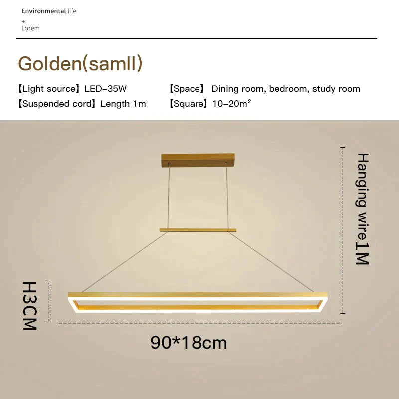 Solis - Modern Rectangle Led Pendant Lights Small-Golden / Cool White