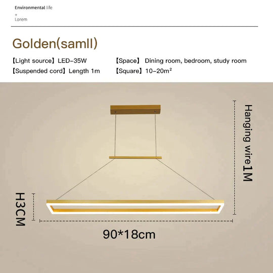 Solis - Modern Rectangle Led Pendant Lights Small-Golden / Cool White