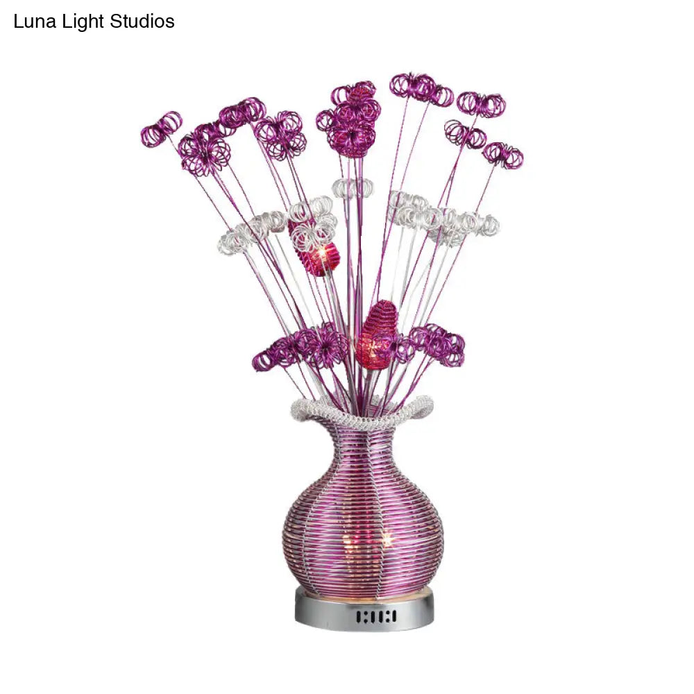 Sophia - Purple Art Deco Plant And Vase Nightstand Light Aluminum Wire Led Night Table Lamp In