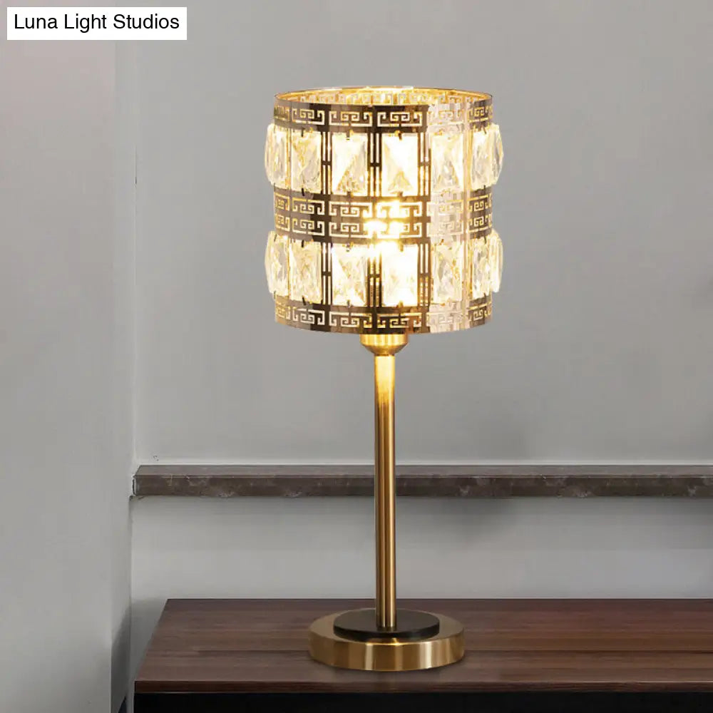 Brass Crystal Nightstand Lamp: Minimalist Cylindrical Insert Bedside Lighting With 1 Bulb / B