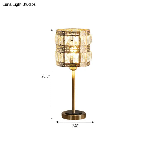 Brass Crystal Nightstand Lamp: Minimalist Cylindrical Insert Bedside Lighting With 1 Bulb