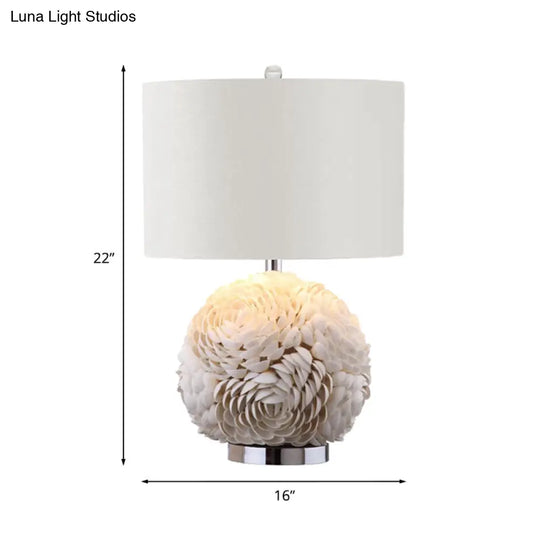 Rural Shell 1-Light White Nightstand Lamp With Drum Shade - Rose Globe Kitchen Table Lighting