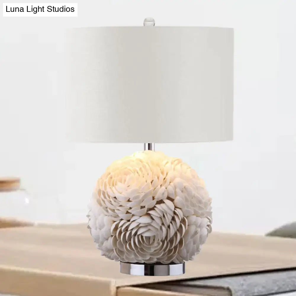 Sophie - Rustic Charm: Rose Globe Shell 1-Light White Nightstand Lamp