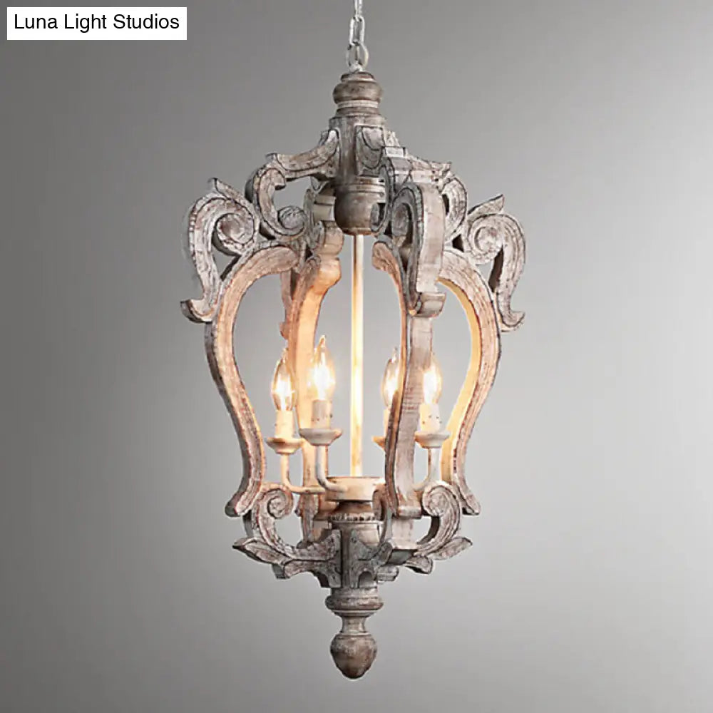 Sophie - Rustic Rural Pavilion Pendant Lamp 1-Light Distressed Wood Hanging Ceiling Light For