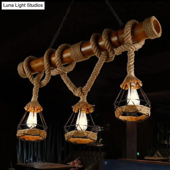 Hemp Rope Island Pendant Light With Beige Shades For Rustic And Restaurant Settings