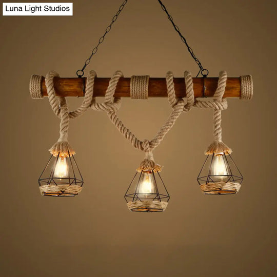 Hemp Rope Island Pendant Light With Beige Shades For Rustic And Restaurant Settings / Diamond