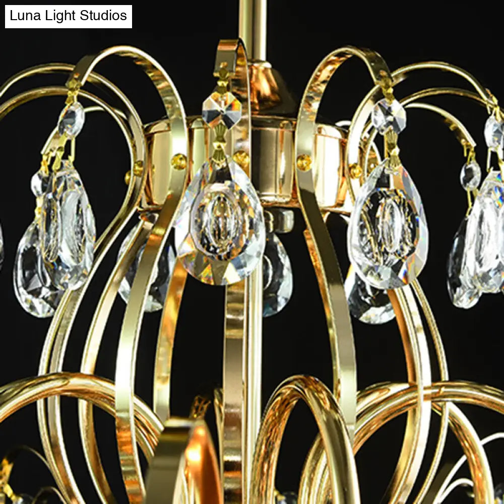 Sophisticated Cascade Crystal Drop Led Ceiling Light With Simple Gold Finish - 18/19.5 Wide Semi