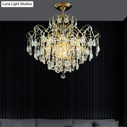 Sophisticated Cascade Crystal Drop Led Ceiling Light With Simple Gold Finish - 18/19.5 Wide Semi