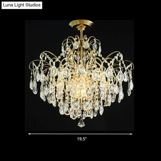 Sophisticated Cascade Crystal Drop Led Ceiling Light With Simple Gold Finish - 18’/19.5’ Wide