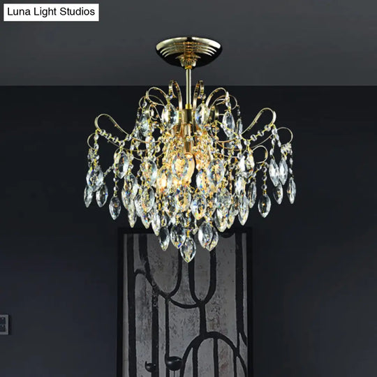 Sophisticated Cascade Crystal Drop Led Ceiling Light With Simple Gold Finish - 18/19.5 Wide Semi