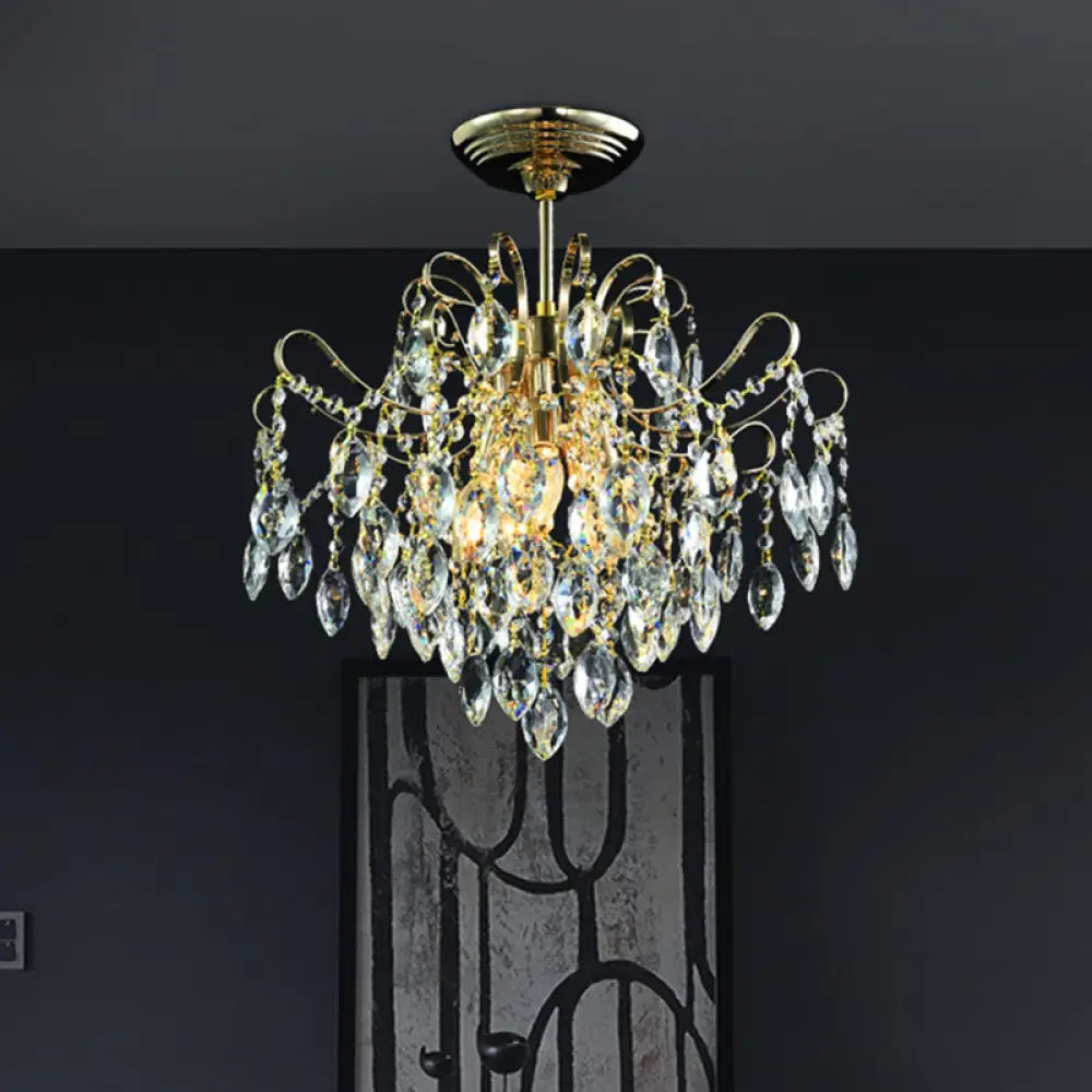 Sophisticated Cascade Crystal Drop Led Ceiling Light With Simple Gold Finish - 18’/19.5’ Wide