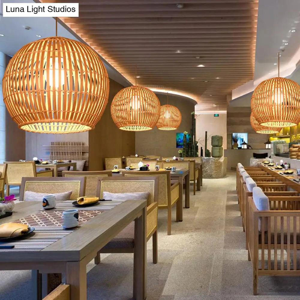 South-East Asia Bamboo Globe Pendant Light For Restaurants