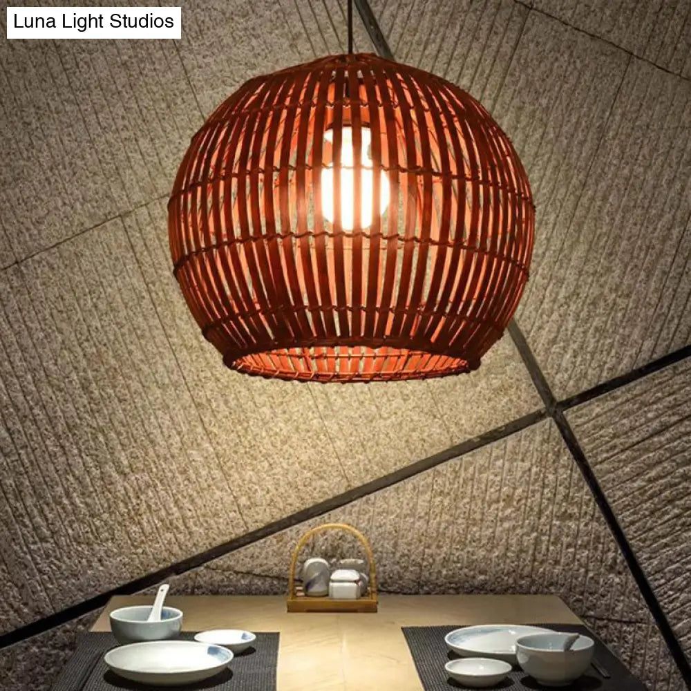 South-East Asia Bamboo Globe Pendant Light For Restaurants