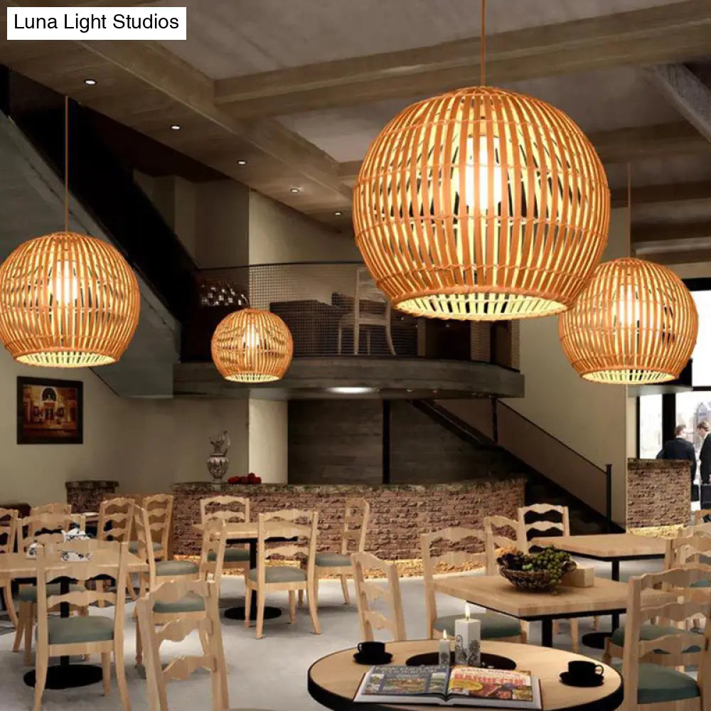 South-East Asia Bamboo Globe Pendant Light For Restaurants