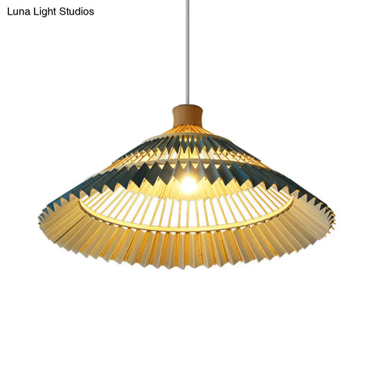 South-East Asian Bamboo Pendant Lamp With Blue Conical Shade - 1 Head Ceiling Lighting For Table