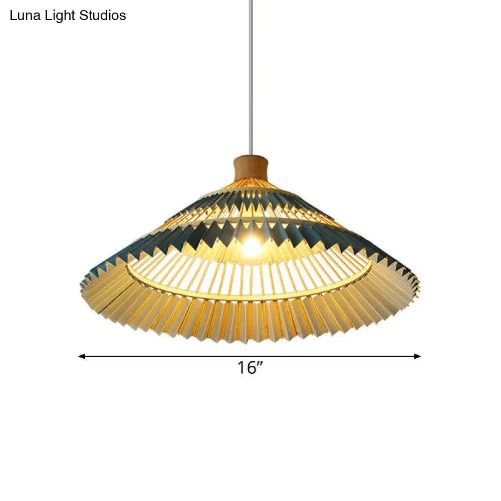 South-East Asian Bamboo Pendant Lamp With Blue Conical Shade - 1 Head Ceiling Lighting For Table