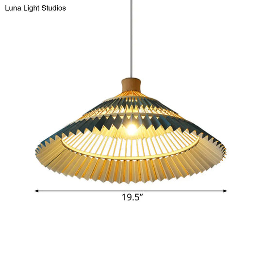 South-East Asian Bamboo Pendant Lamp With Blue Conical Shade - 1 Head Ceiling Lighting For Table