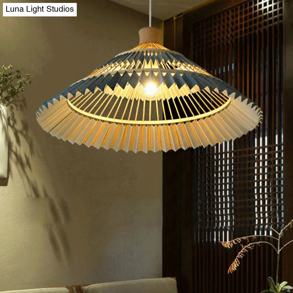 South-East Asian Style Bamboo Pendant Lamp Blue Conical Shade 1 Head 16/19.5 Width / 16