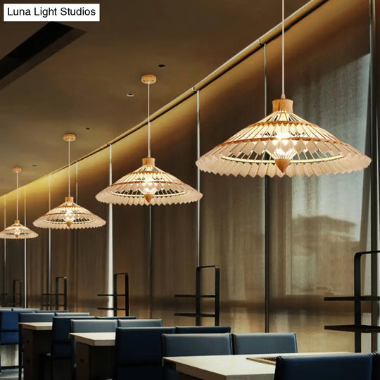 South-East Asian Bamboo Umbrella Pendant Light Single-Bulb Restaurant Suspension Fixture