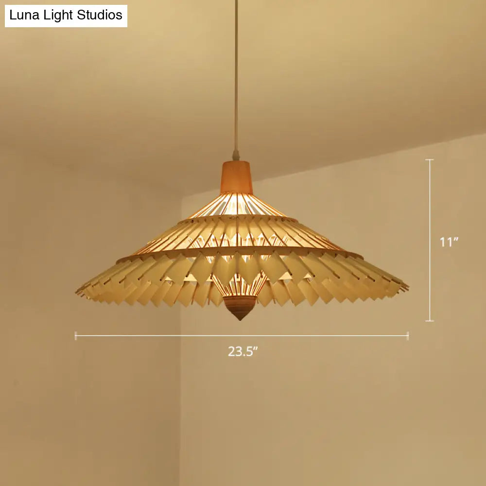 South-East Asian Bamboo Umbrella Pendant Light Single-Bulb Restaurant Suspension Fixture