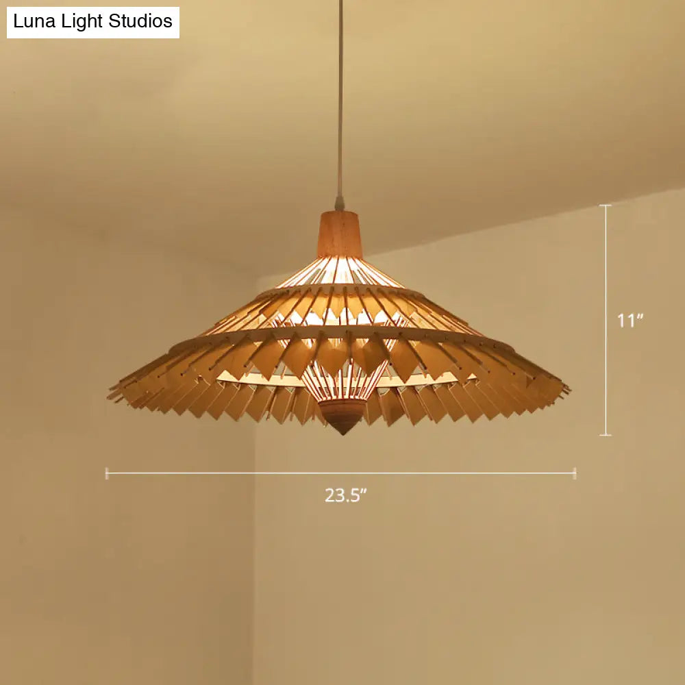 South-East Asian Bamboo Umbrella Pendant Light Single-Bulb Restaurant Suspension Fixture