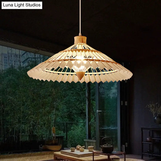 South-East Asian Bamboo Umbrella Pendant Light Single-Bulb Restaurant Suspension Fixture