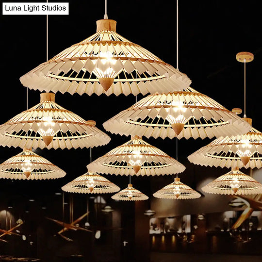 South-East Asian Bamboo Umbrella Pendant Light Single-Bulb Restaurant Suspension Fixture