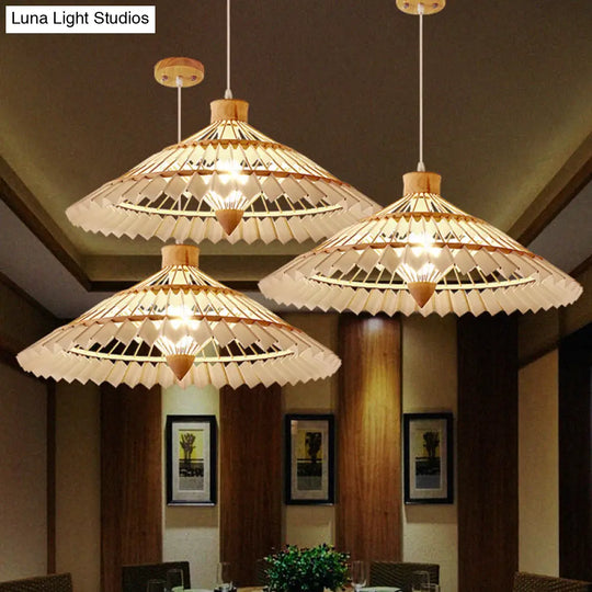 South-East Asian Bamboo Umbrella Pendant Light Single-Bulb Restaurant Suspension Fixture