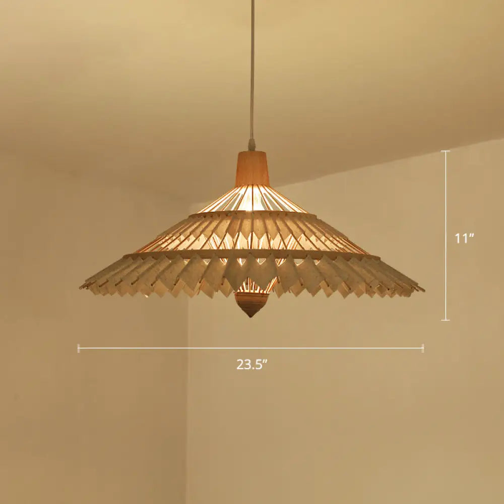 South-East Asian Bamboo Umbrella Pendant Light Single-Bulb Restaurant Suspension Fixture Flaxen