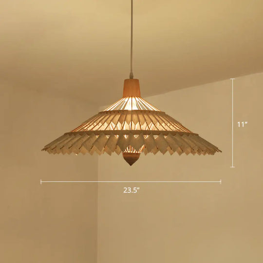 South-East Asian Bamboo Umbrella Pendant Light Single-Bulb Restaurant Suspension Fixture Flaxen