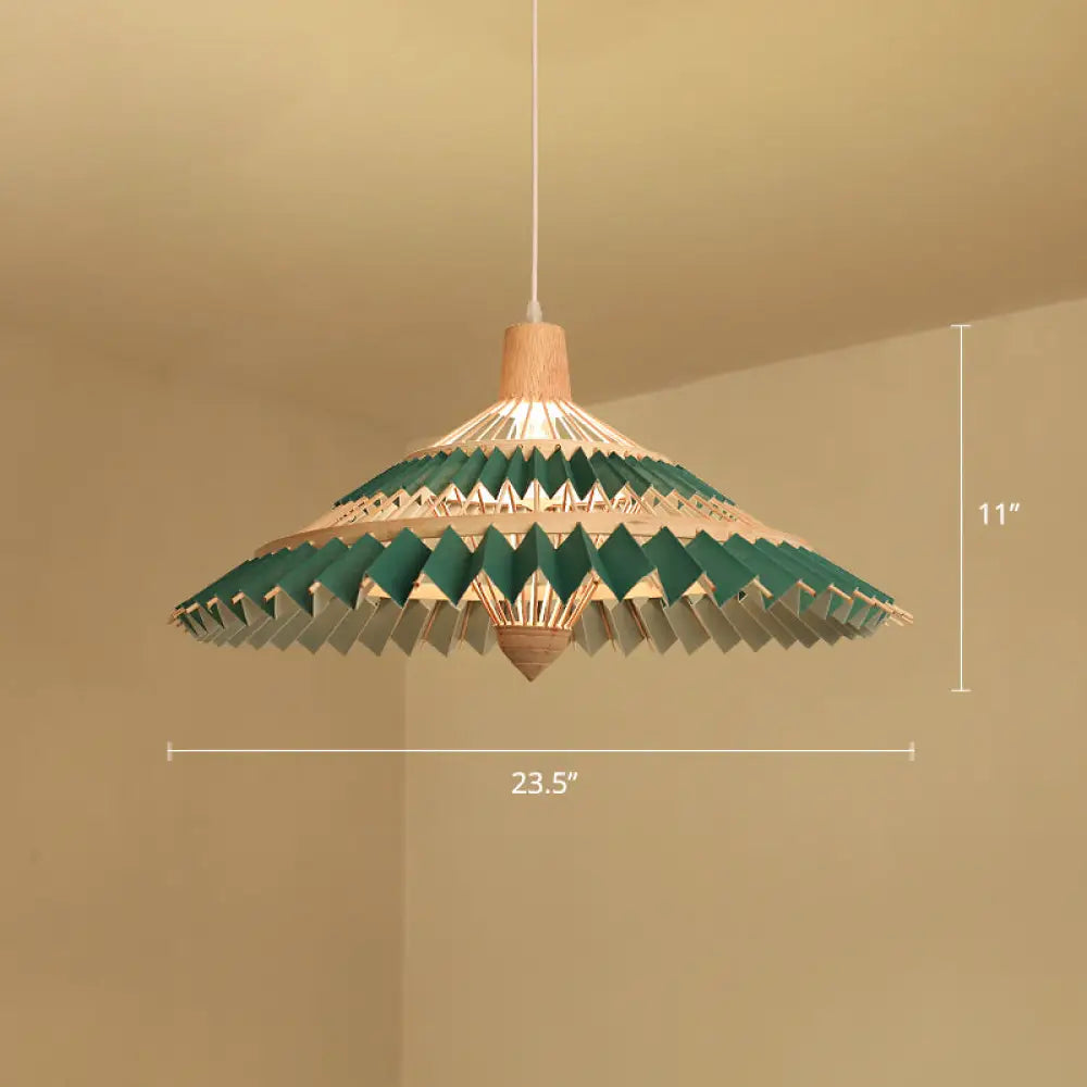 South-East Asian Bamboo Umbrella Pendant Light Single-Bulb Restaurant Suspension Fixture Green