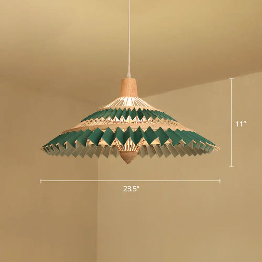 South-East Asian Bamboo Umbrella Pendant Light Single-Bulb Restaurant Suspension Fixture Green