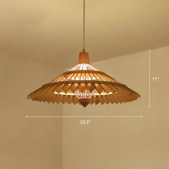 South-East Asian Bamboo Umbrella Pendant Light Single-Bulb Restaurant Suspension Fixture Yellow