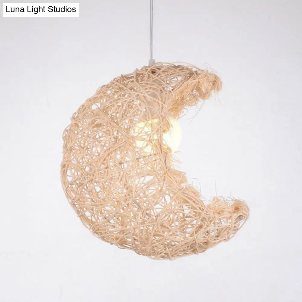 South-East Asian Crescent Shade Rattan Hanging Lamp For Tea Rooms - 1 Bulb Ceiling Lighting