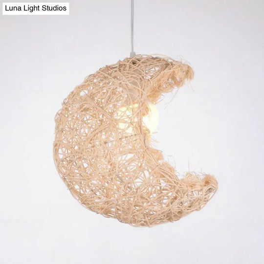 South-East Asian Crescent Shade Rattan Hanging Lamp For Tea Rooms - 1 Bulb Ceiling Lighting