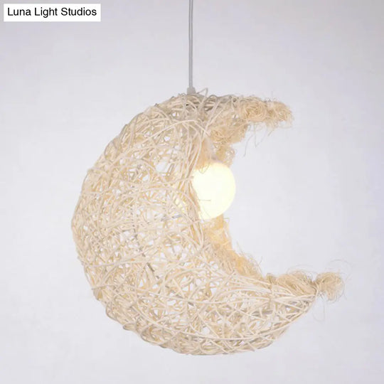 South-East Asian Crescent Shade Rattan Hanging Lamp For Tea Rooms - 1 Bulb Ceiling Lighting