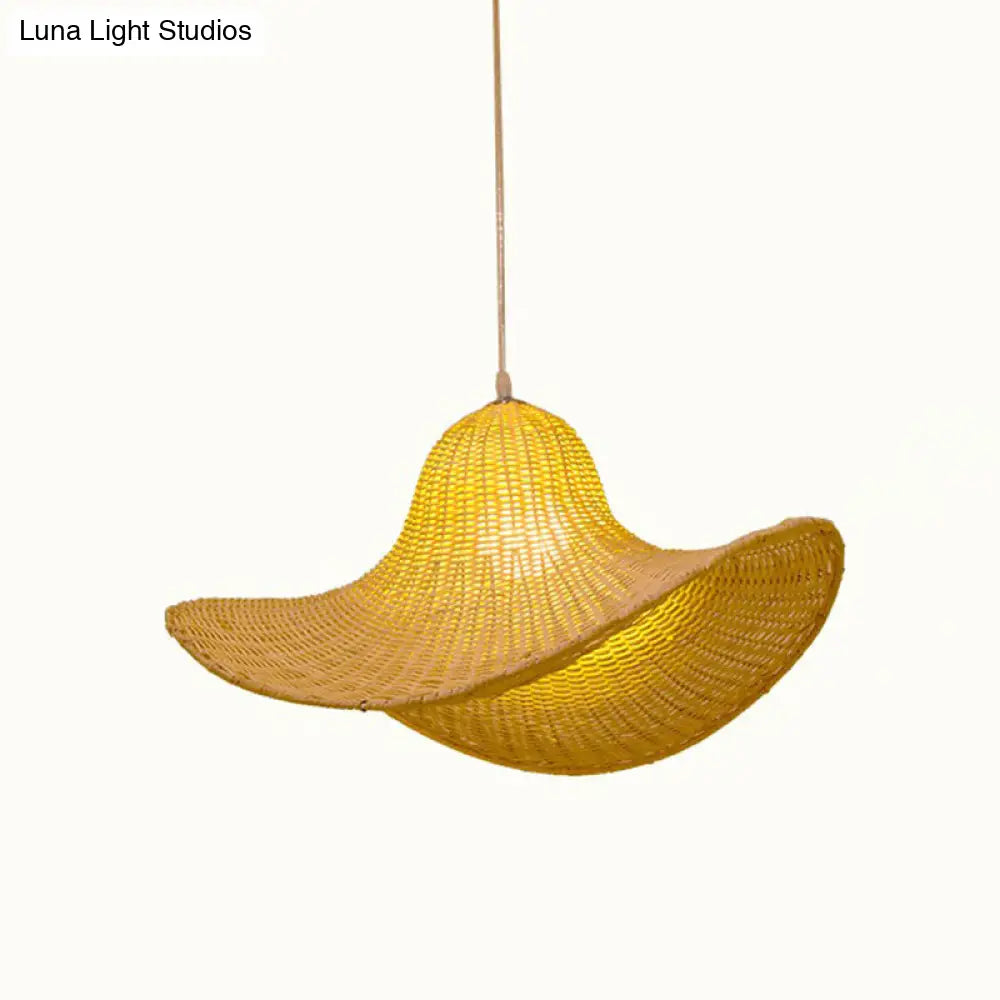 South-East Straw Hat Rattan Pendant Light: Tea Room Wood Hanging Ceiling Lamp