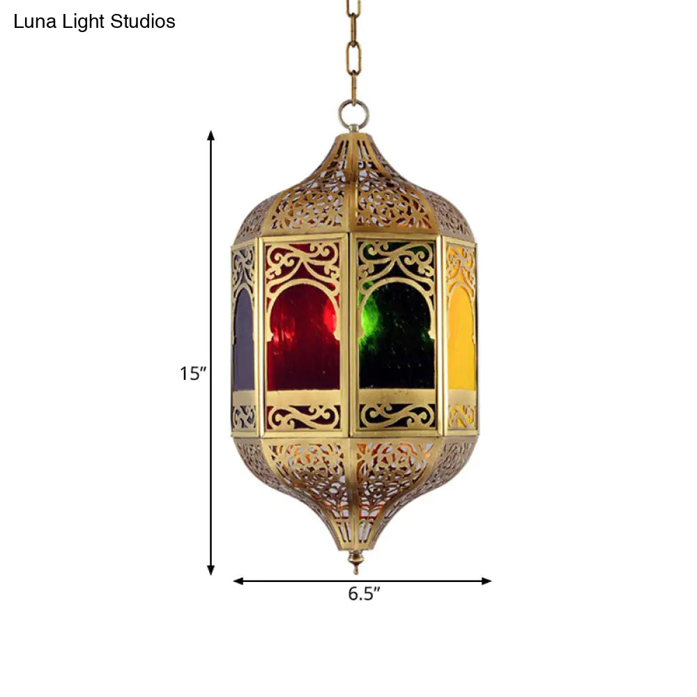 Southeast Asia Lantern Metal Pendant Lighting - Brass 1-Head Hallway Hanging Light Fixture