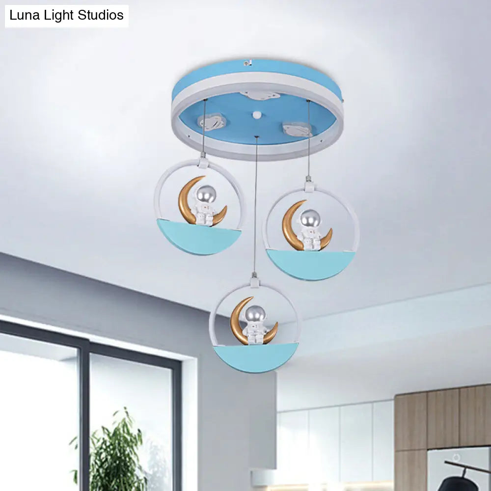 Spaceman Moon Led Flush Light For Kids Room With Acrylic Shade - Gold/Silver Silver