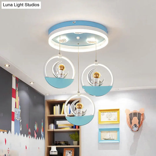 Spaceman Moon Led Flush Light For Kids Room With Acrylic Shade - Gold/Silver Gold